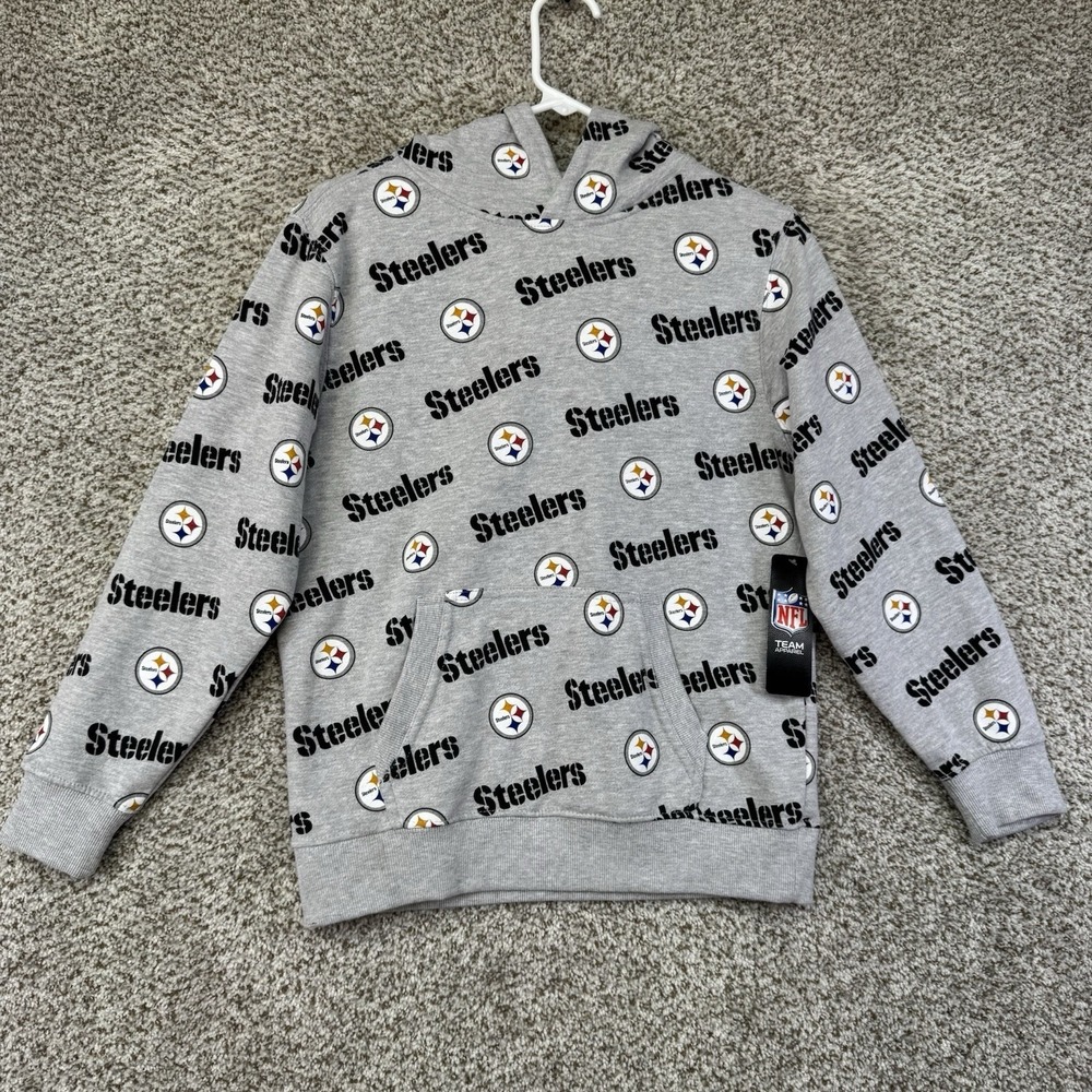 NEW Pittsburgh Steelers Hoodie Sweatshirt Youth‎ XL 18-20 Gray AOP Steelers Logo